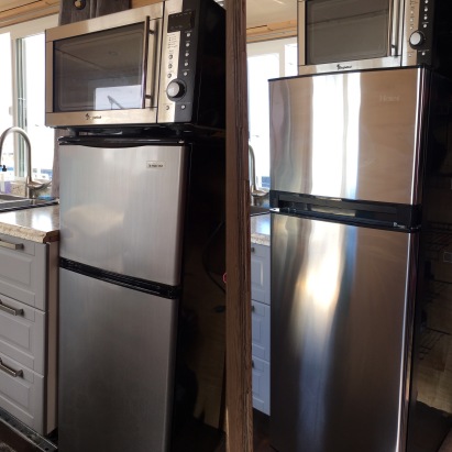 Old fridge on left, new fridge on right.